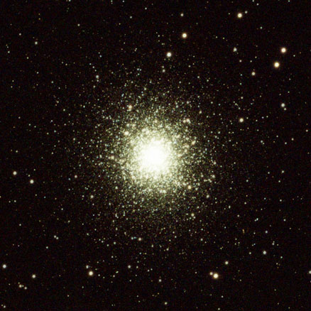 The Hercules globular cluster appears here in the centre of the image as a ball of countless stars growing brighter and more dense toward the centre