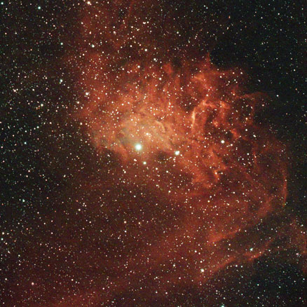 The tadpole nebula is in the top-left corner here, with the two tadpoles appearing to swim downward, and the flaming star nebula looking like a burning flare to the bottom-left of the image
